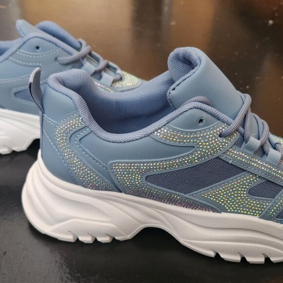 Women's Blue Bejeweled Y2K Platform Sneakers Size 39 - Picture 4 of 5